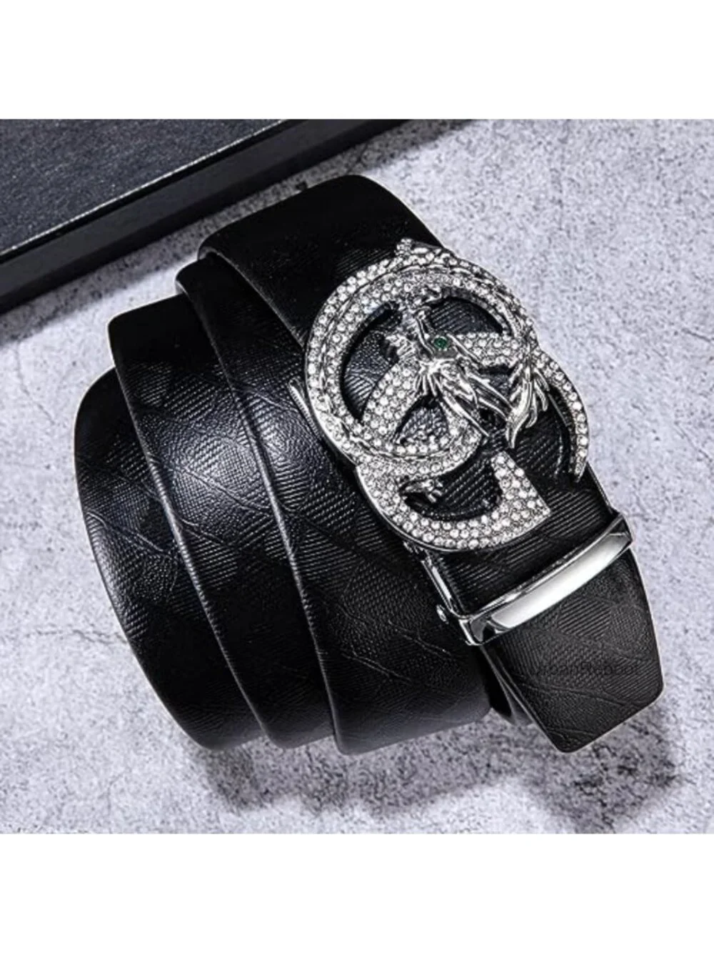 Men's Real Leather Ratchet Belt with Sliding Buckle, Adjustable Dress Belt